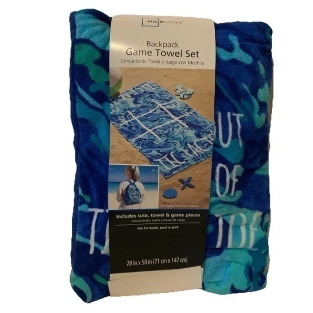 NWT. Mainstays Tic Tac Toe Backpack Game Towel Set